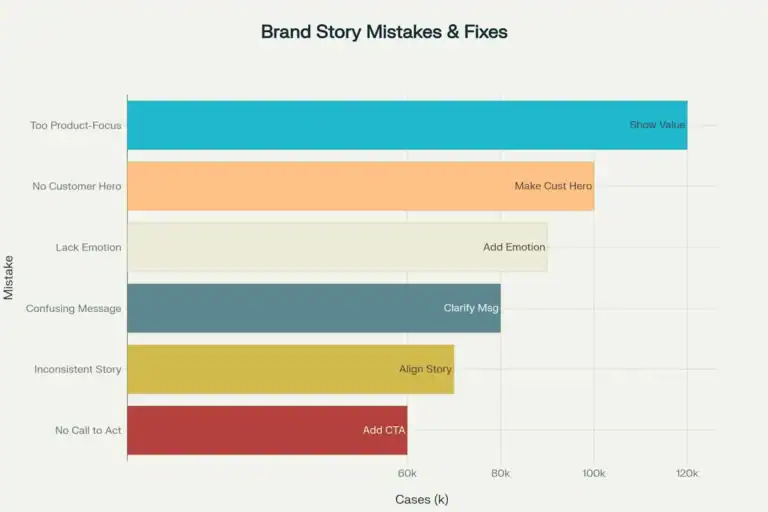 Brand story mistakes & fixes chart: common errors and how to correct them.
